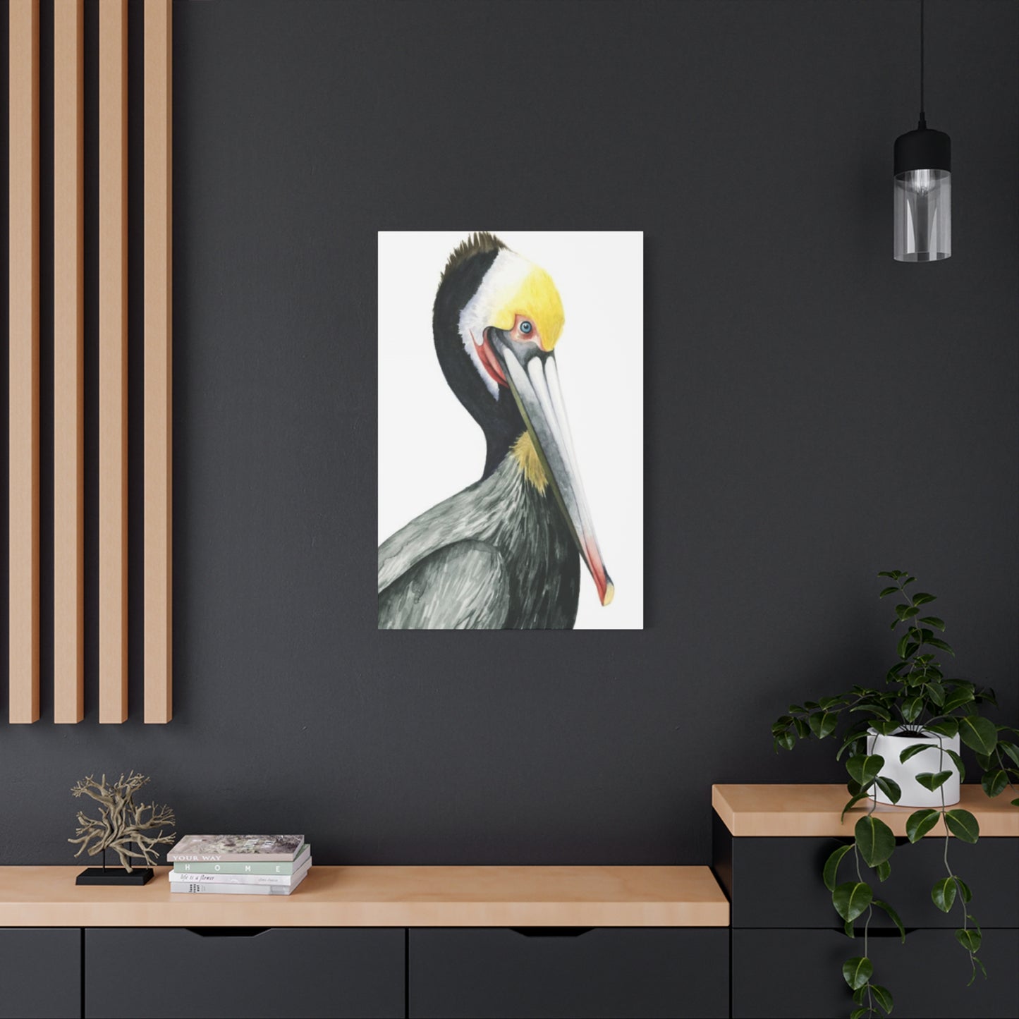 Long Beak Pelican Candid Drawing Wall Art & Canvas Prints