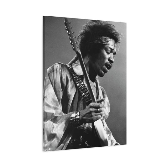 Greyscale Jimi Hendrix Playing Guitar Wall Art & Canvas Prints