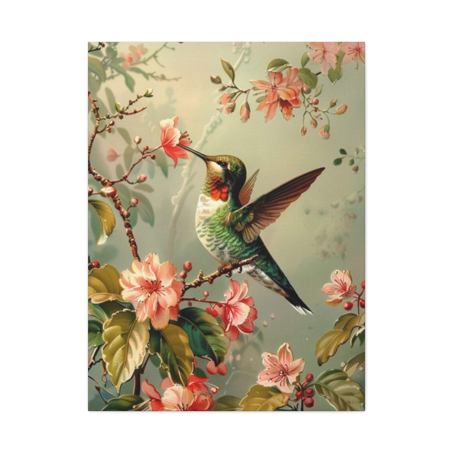 Flower & Humming Bird Candid Painting Wall Art & Canvas Prints