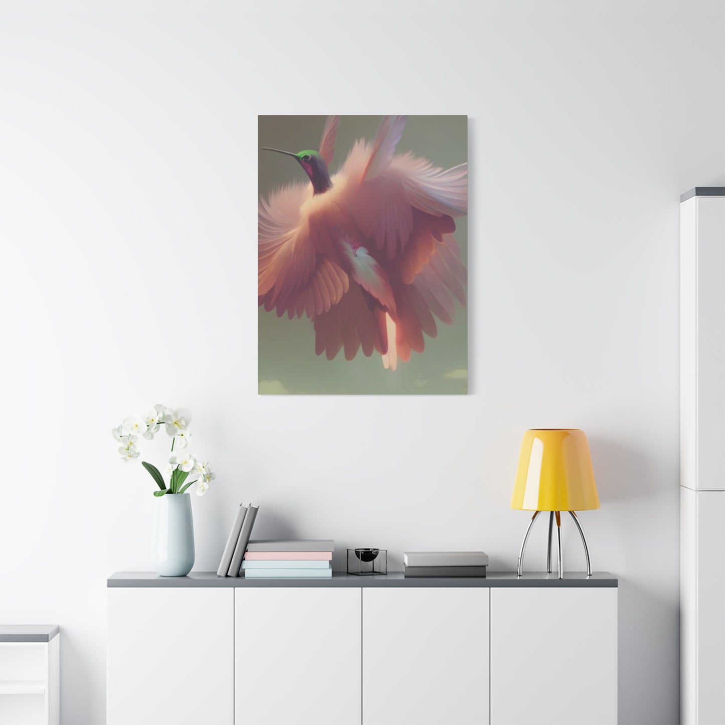 Beautiful Pink Humming Bird Candid Painting Wall Art & Canvas Prints