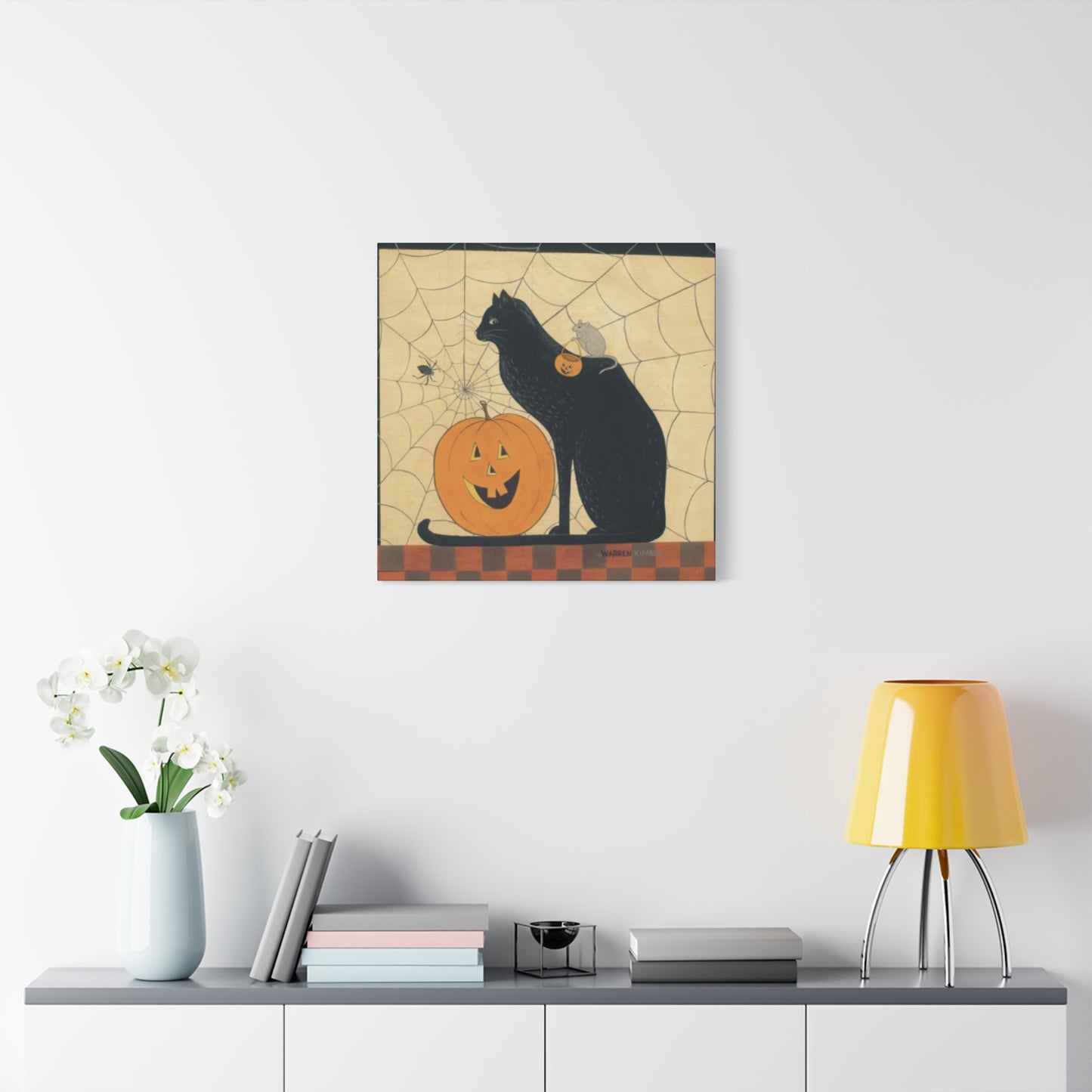 Black Cat On The Spider Web Kimble Warren Wall Art & Canvas Prints