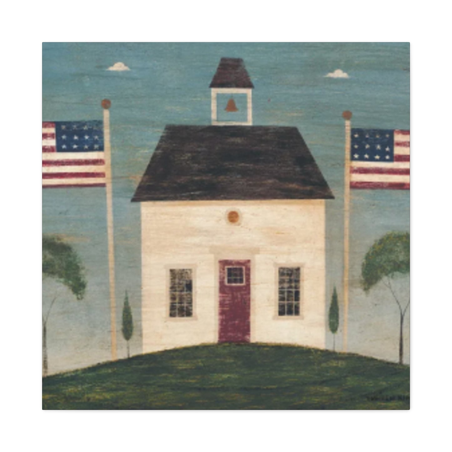 House with Two USA Flags Wall Art & Canvas Prints