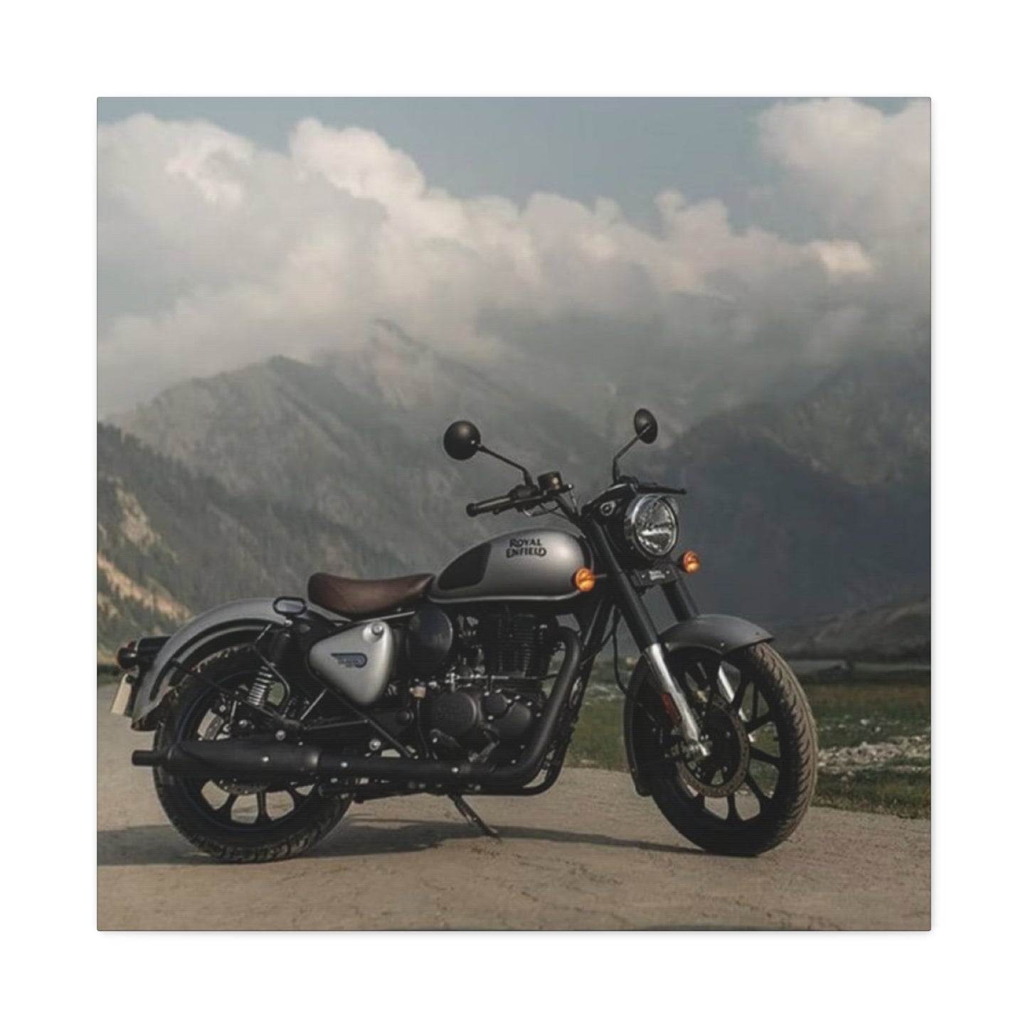 Gray Metal Classic Royal Enfield Motorcycle Wall Art & Canvas Prints