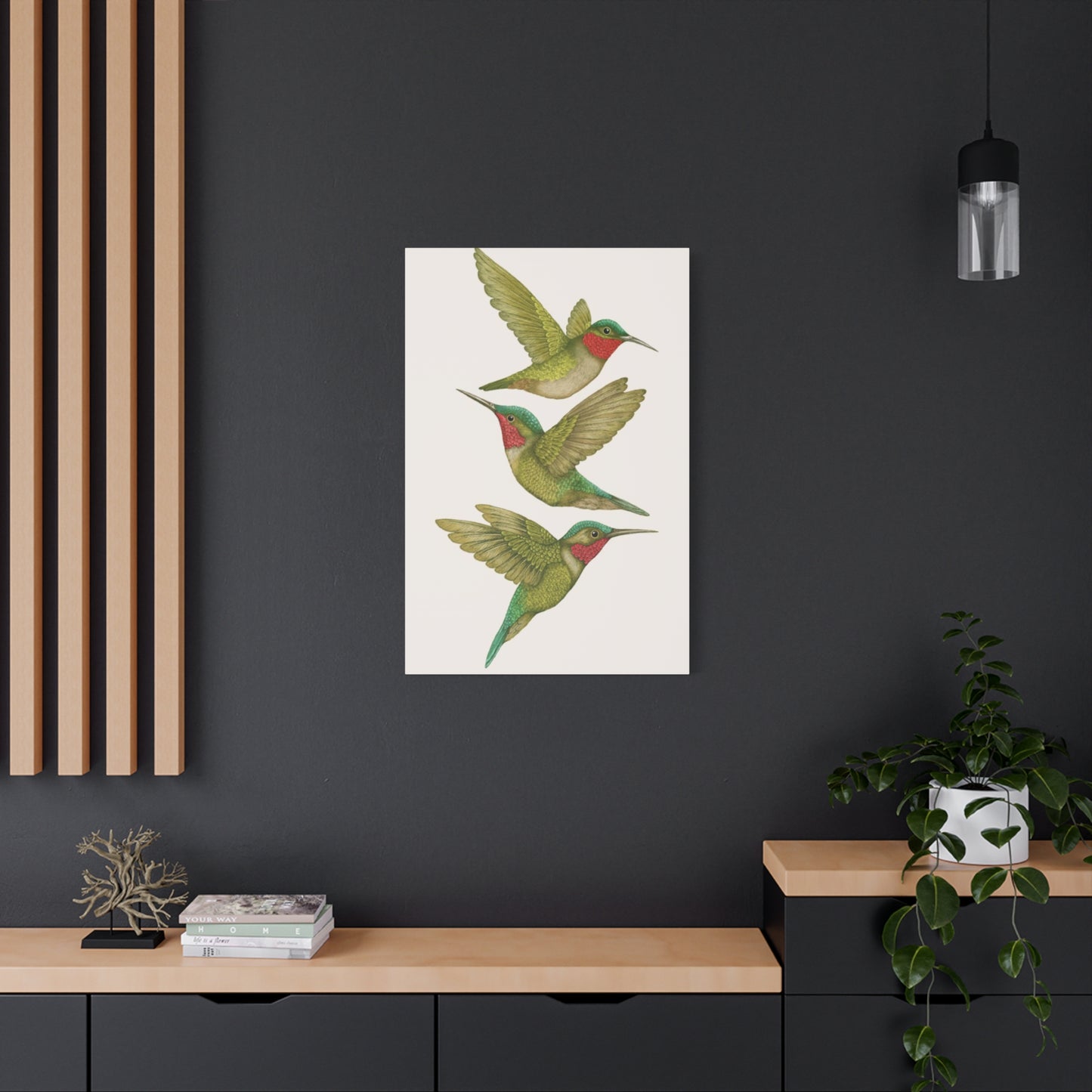 Three Green Humming Bird Painting Wall Art & Canvas Prints