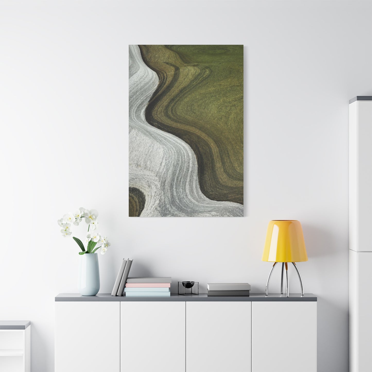 Olive Green & White Waves Wall Art & Canvas Prints