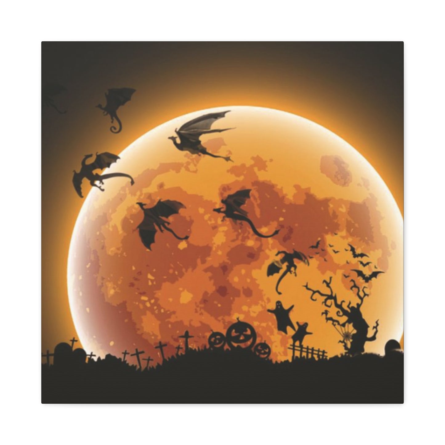 Full Moon Dragon Halloween Wall Art & Canvas Prints