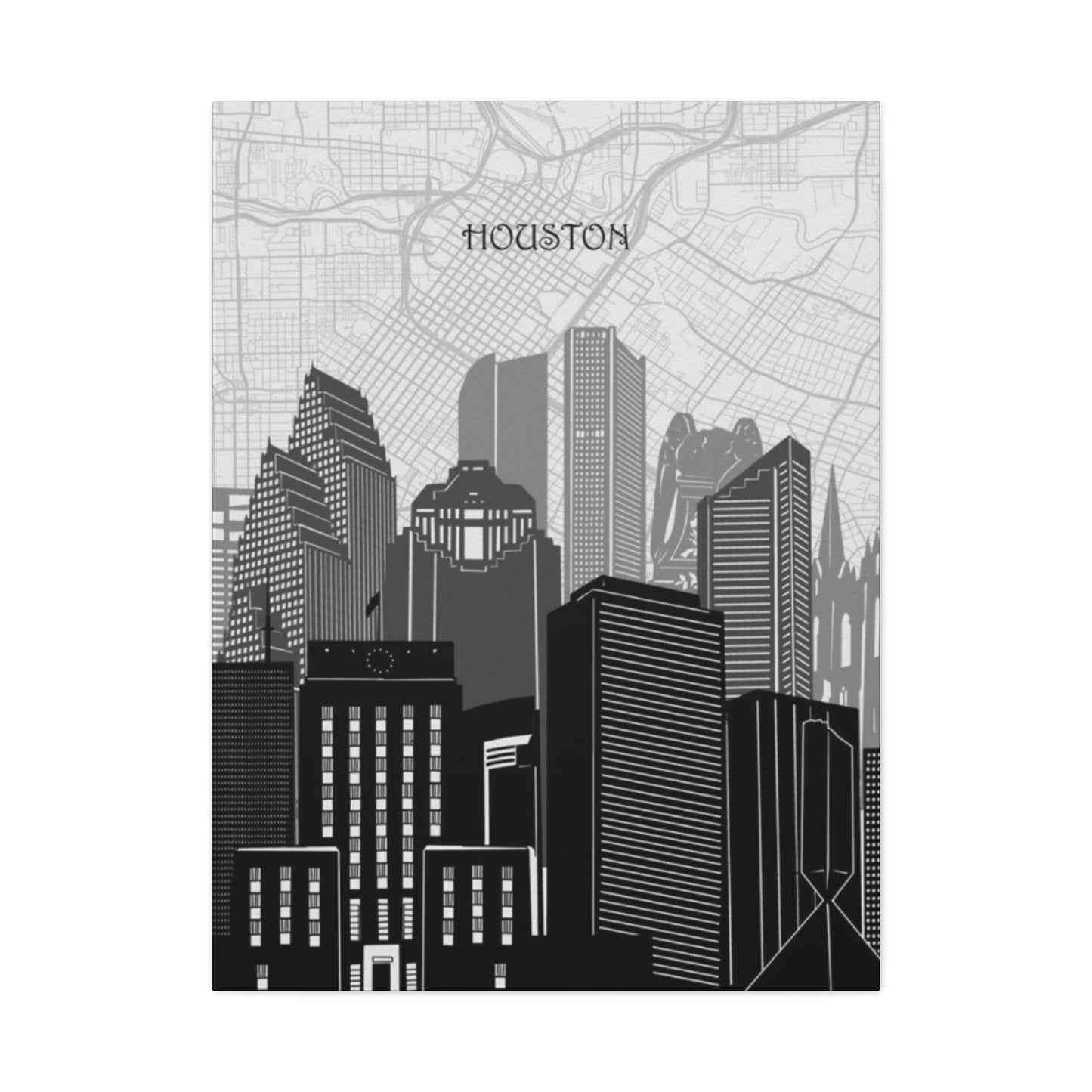 Black and White Houston Skylines Wall Art & Canvas Prints