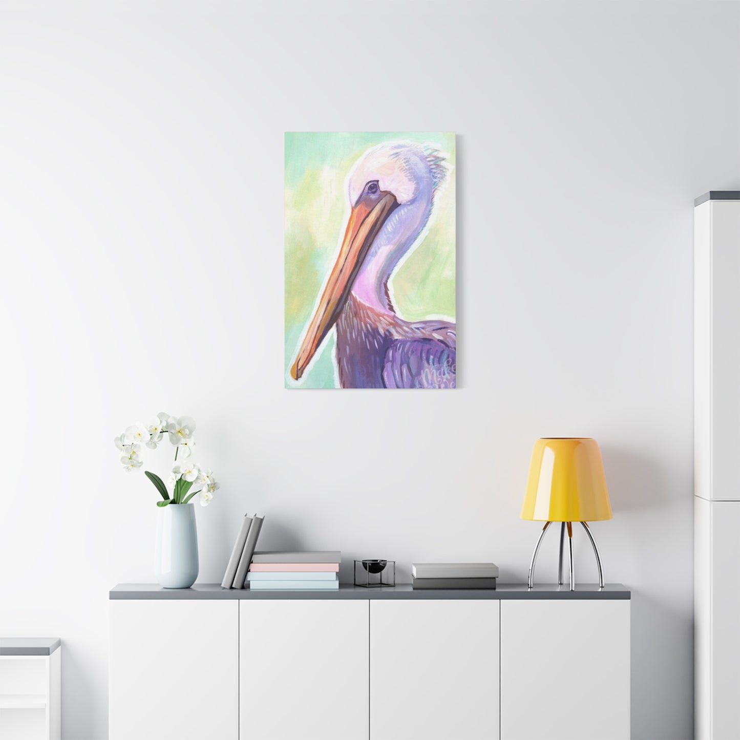 Purple Pelican Painting Wall Art & Canvas Prints