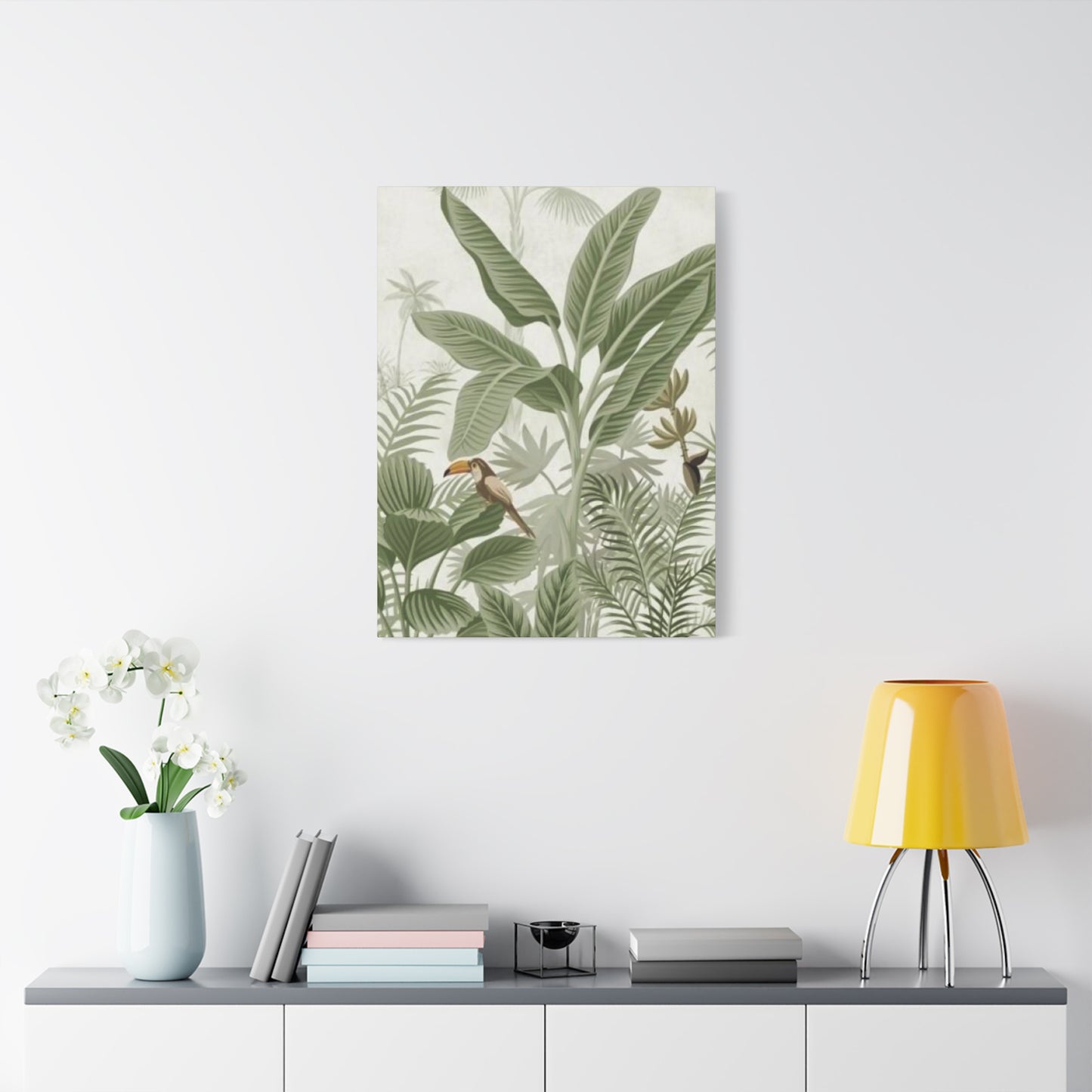 Beautiful Olive Green Plant & Bird Poster Wall Art & Canvas Prints