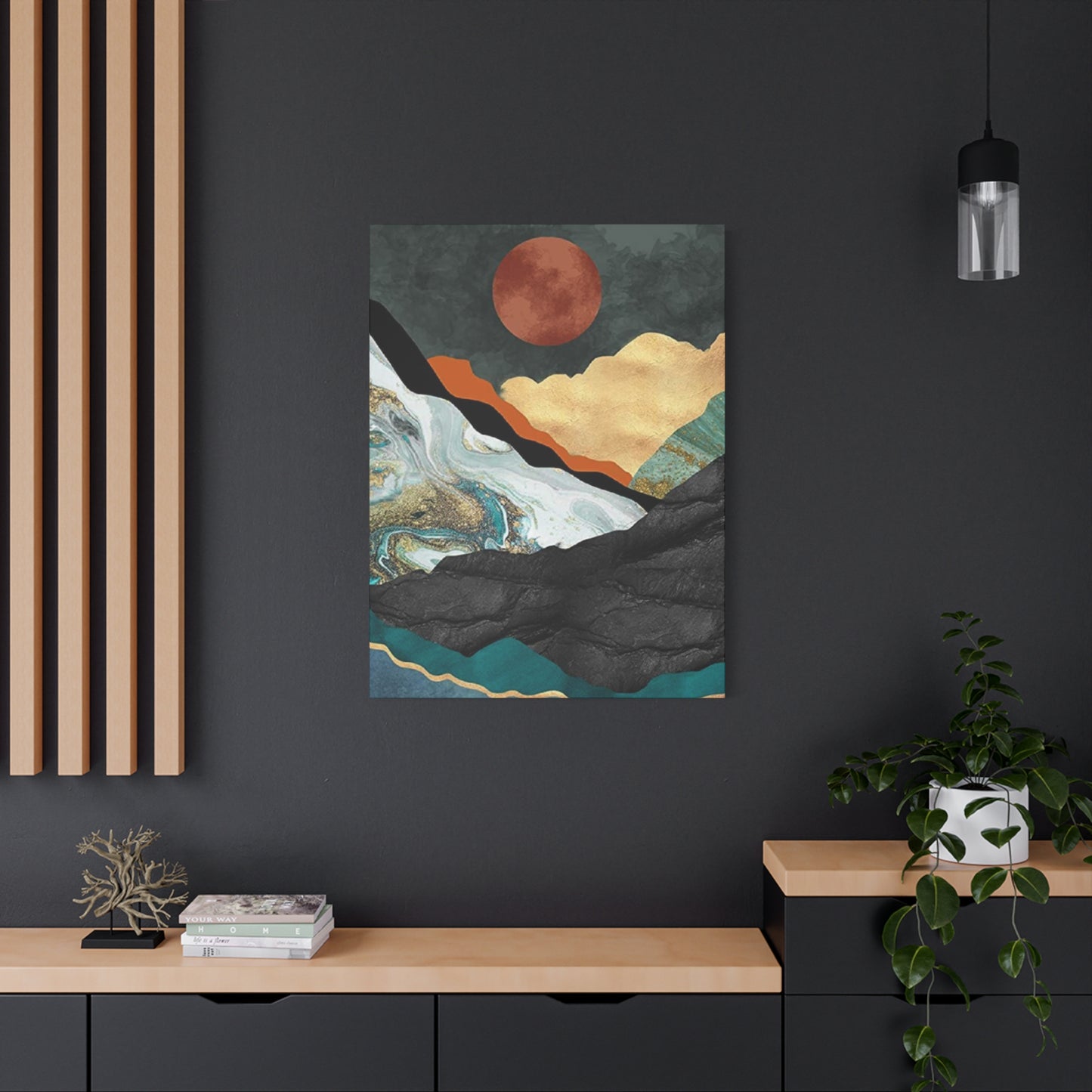 Full Moon In Mountains Modernism Wall Art & Canvas Prints