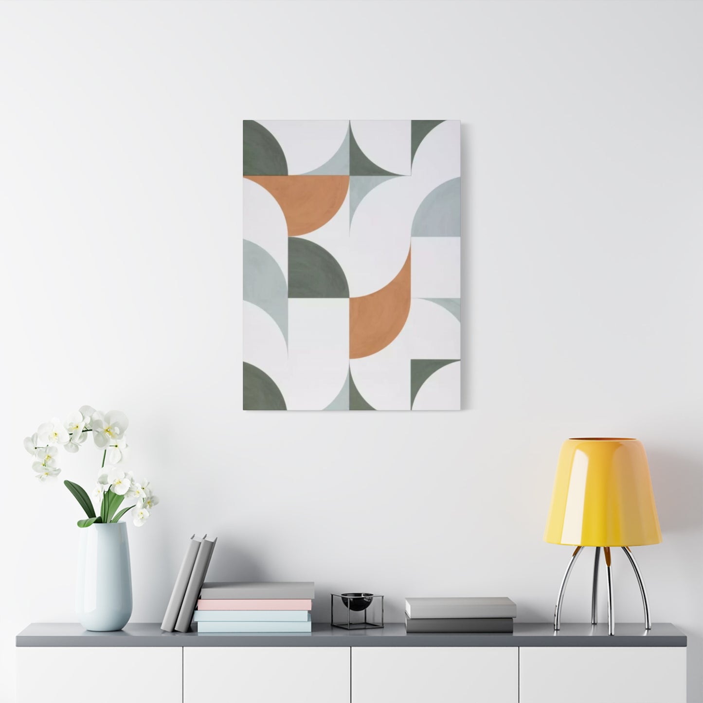 White & Olive Green Pattern Drawing Wall Art & Canvas Prints