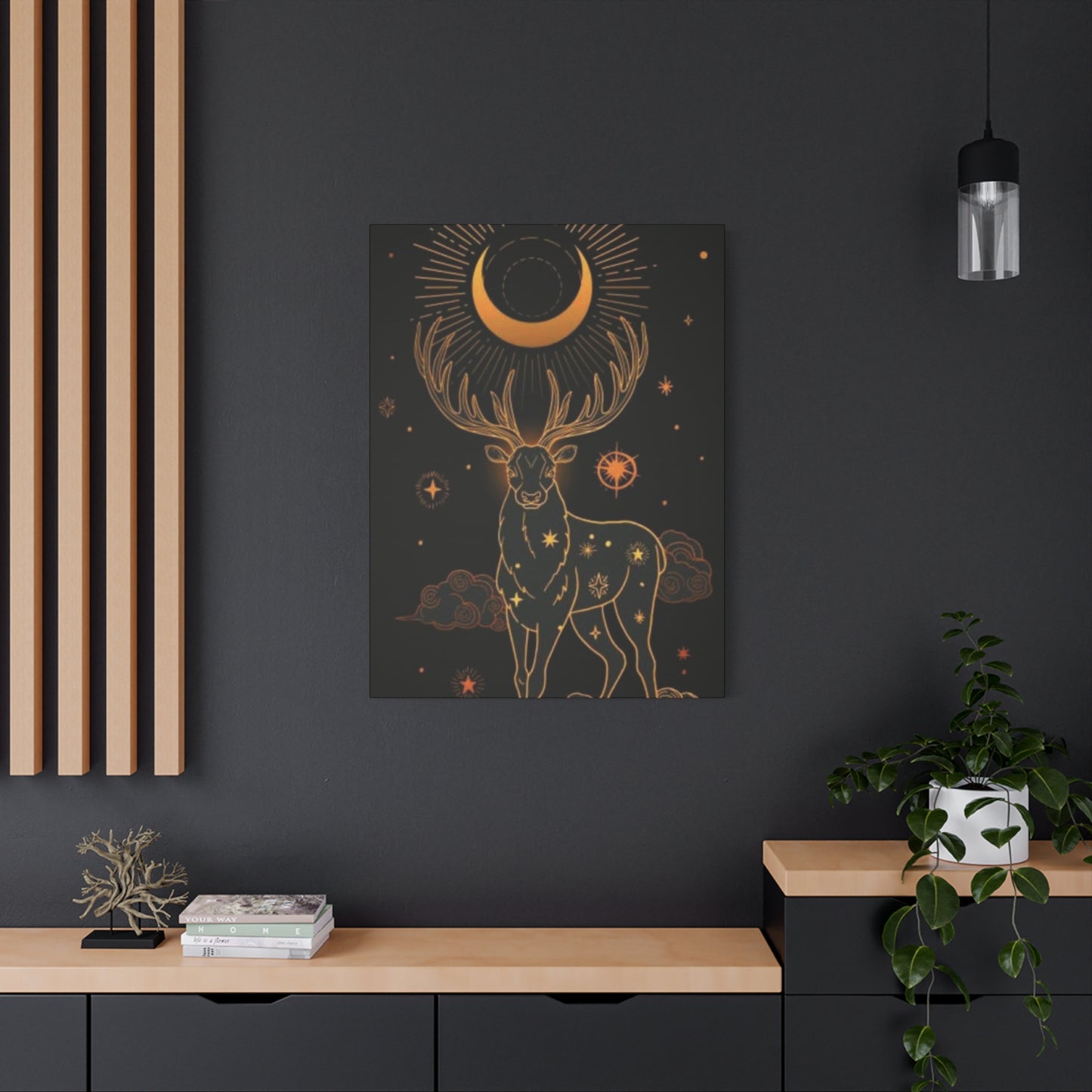 Deer with Crescent Moon Wall Art & Canvas Prints