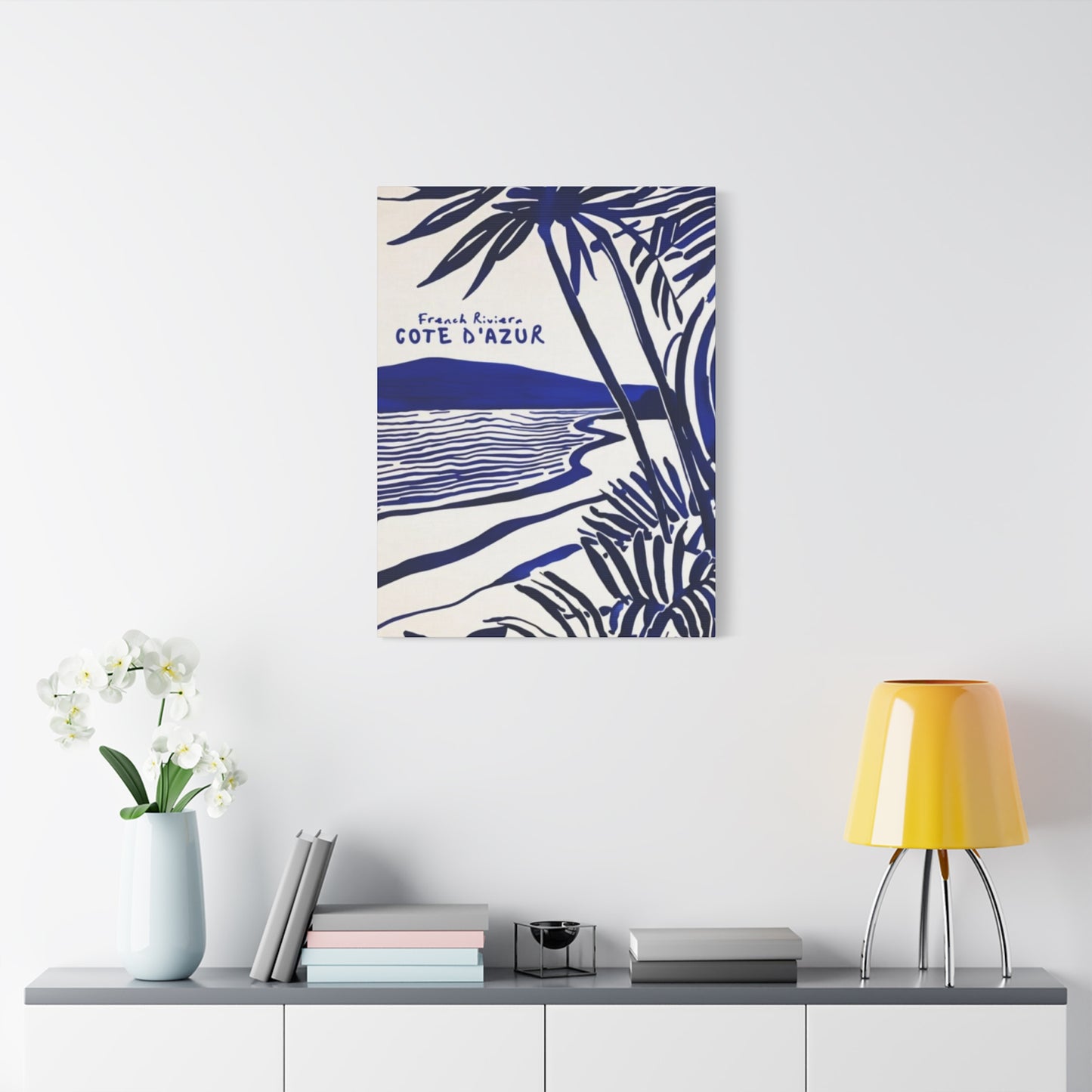 Blue Drawing Palm Tree On Beach Wall Art & Canvas Prints