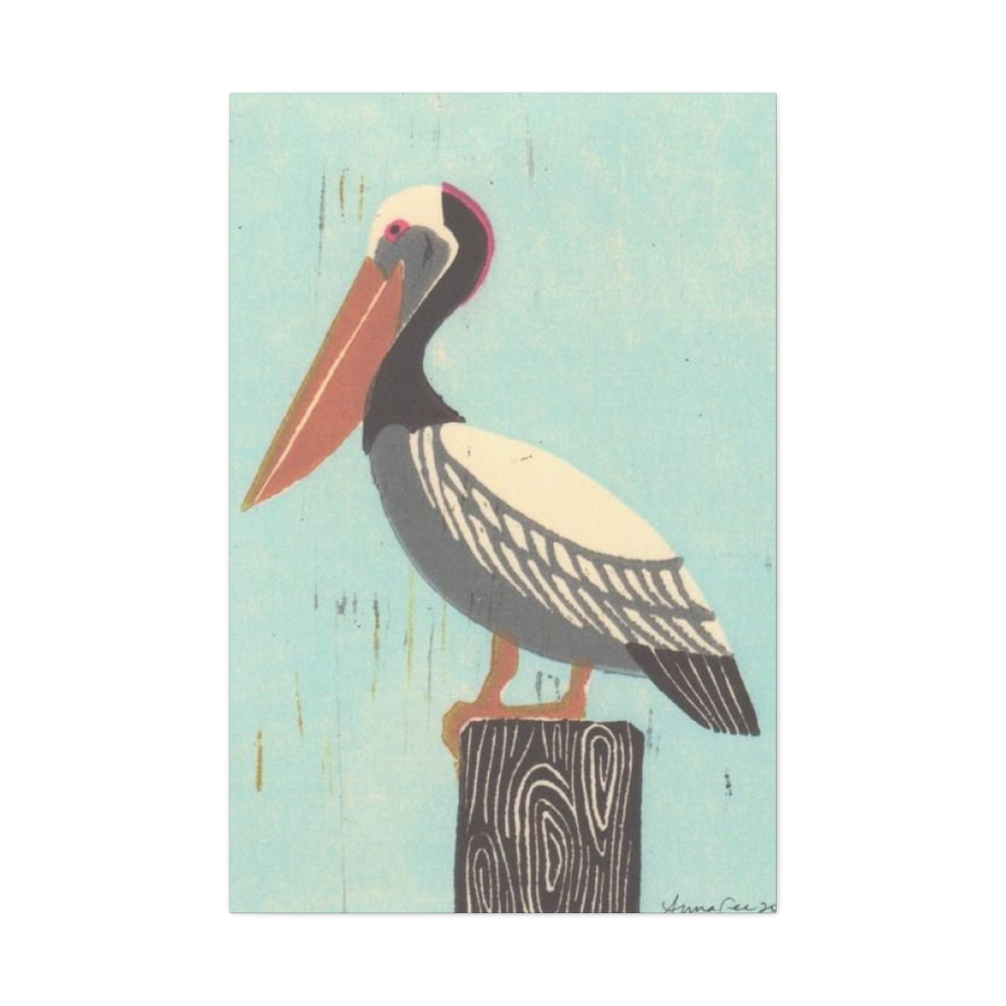 Brown Beak Pelican Colorful Drawing Wall Art & Canvas Prints