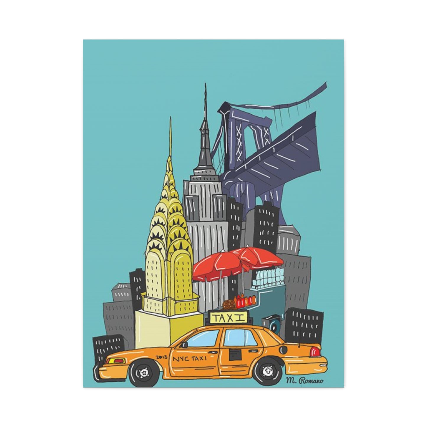 Manhattan & Taxi in New York City Skyline Wall Art & Canvas Prints