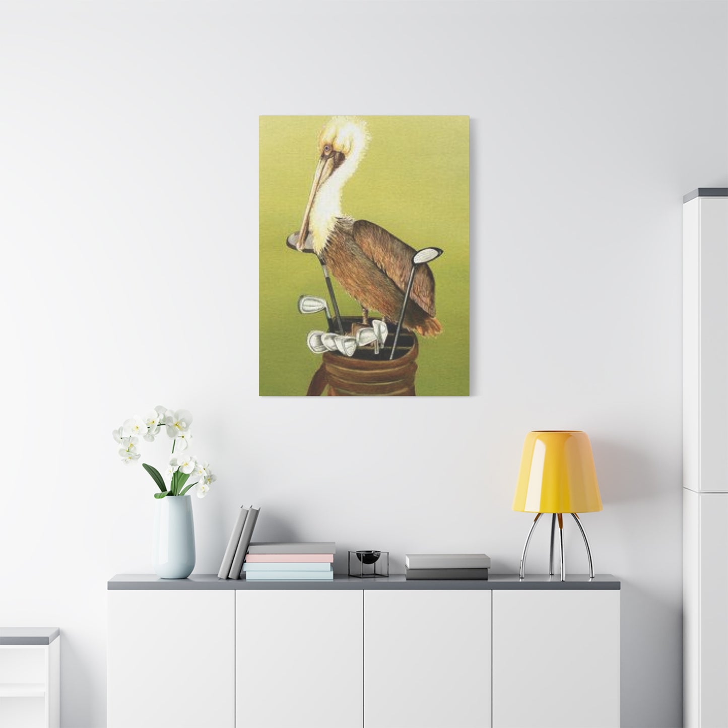 Pelican On a Golf Bag Painting Wall Art & Canvas Prints