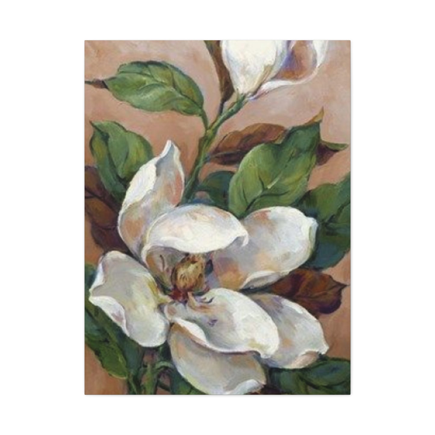 White Magnolia Flower with Leaves Painting Wall Art & Canvas Prints