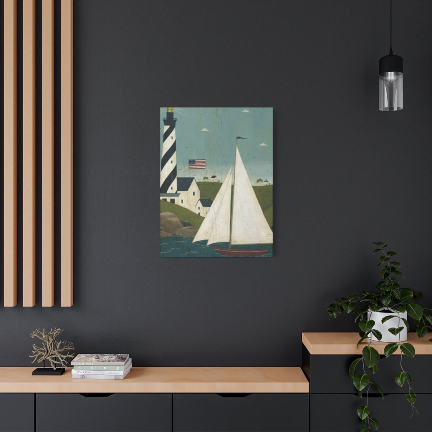 Lighthouse And Sailboat Kimble Warren Wall Art & Canvas Prints