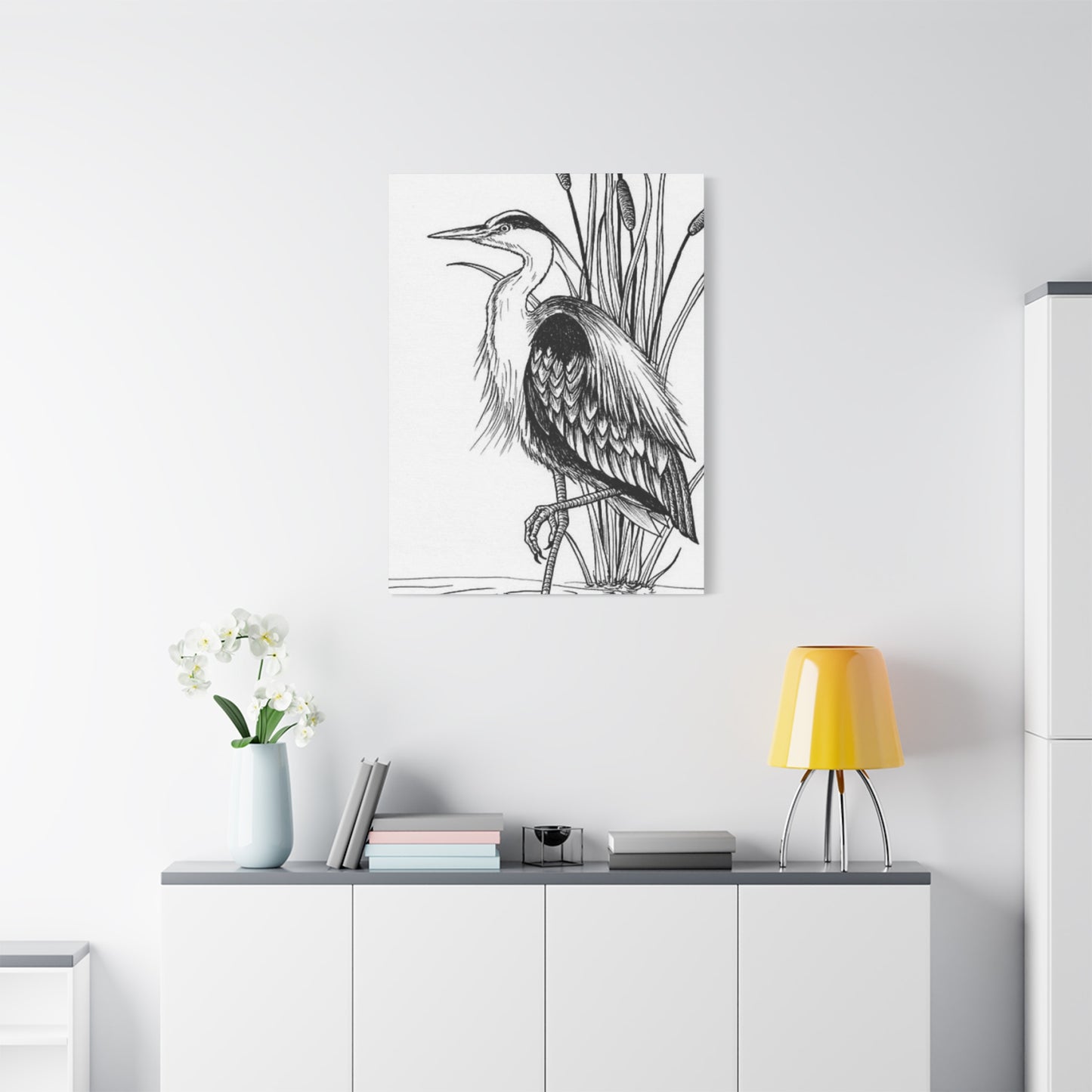 White Heron Drawing Wall Art & Canvas Prints