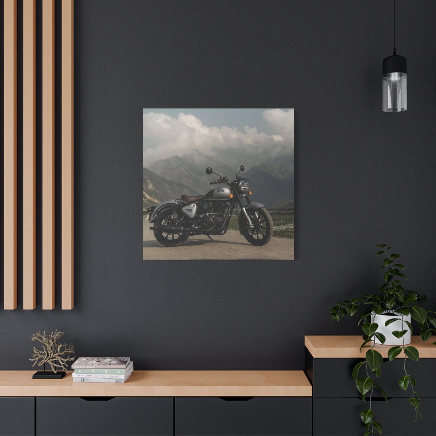 Gray Metal Classic Royal Enfield Motorcycle Wall Art & Canvas Prints