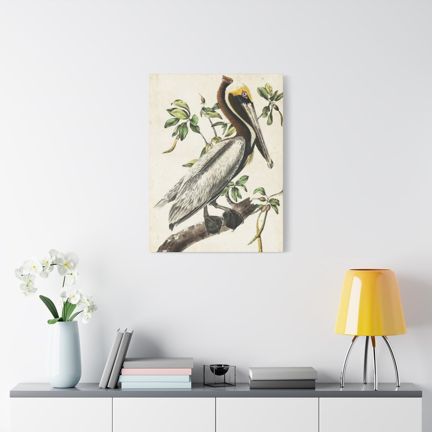 Pelican On A Branch Painting Wall Art & Canvas Prints