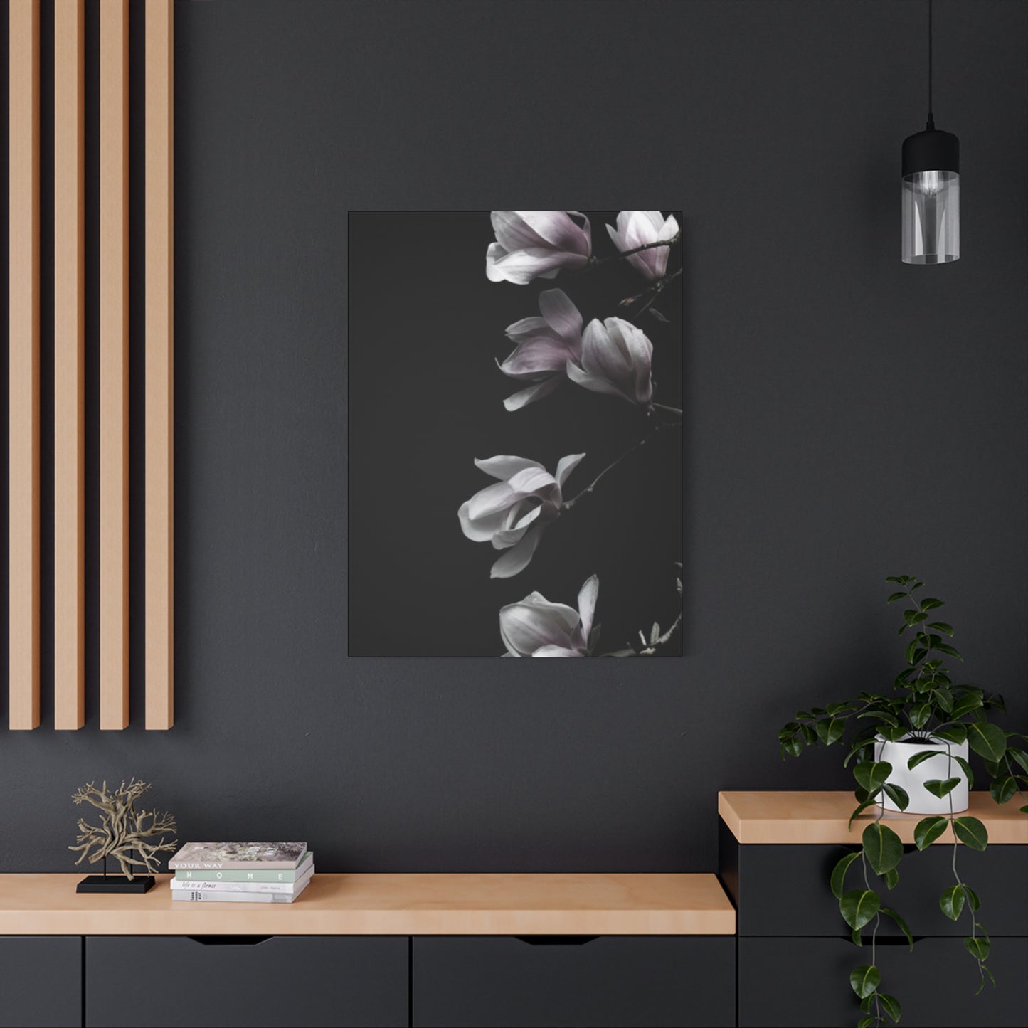 Pink Magnolia Flower with Painting Wall Art & Canvas Prints