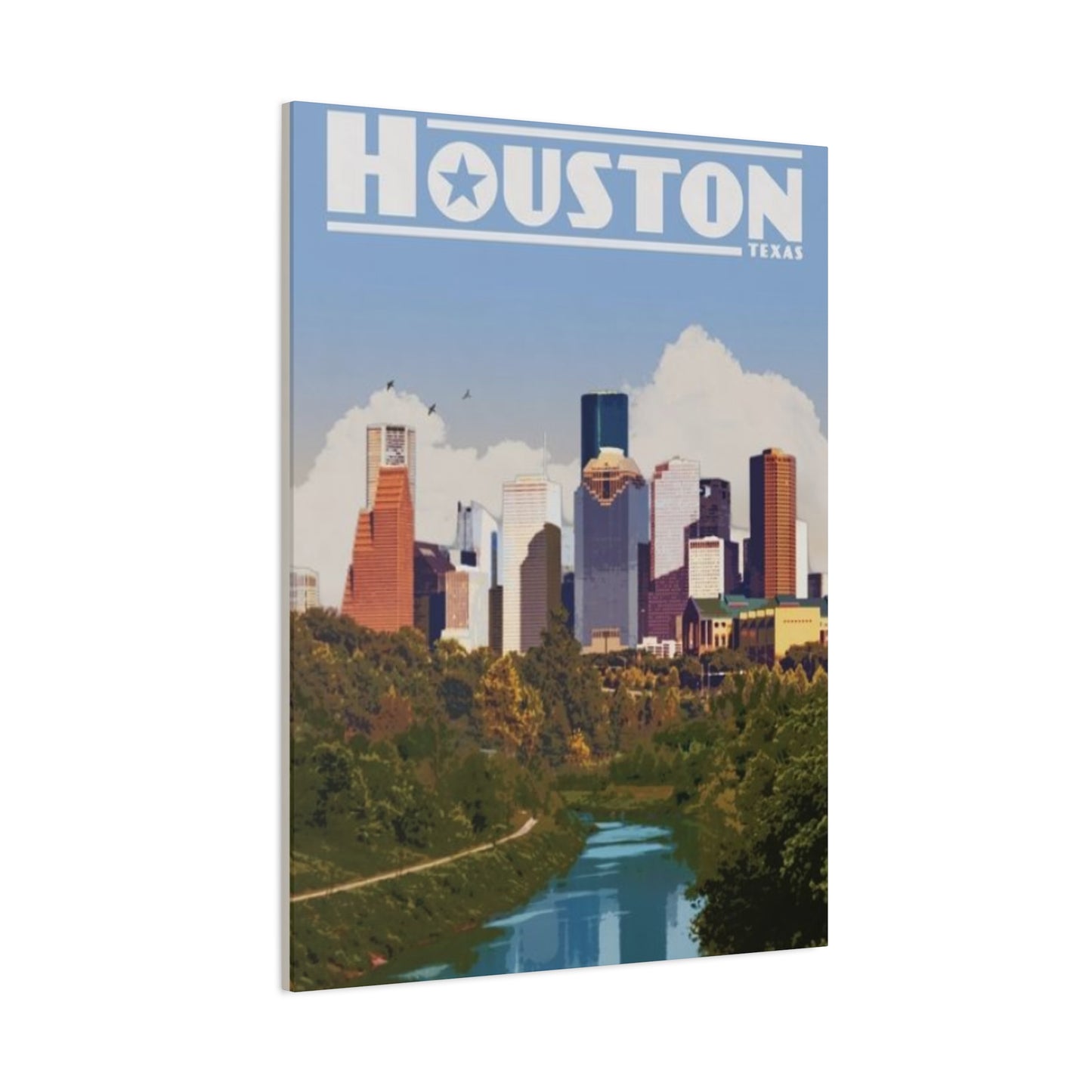 Colorful Charming Houston Skyline Painting Wall Art & Canvas Prints