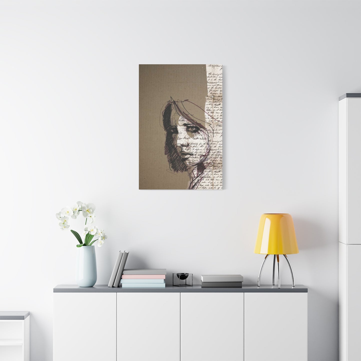 Short Hair Girl Abstract Painting Mixed Media Wall Art & Canvas Prints