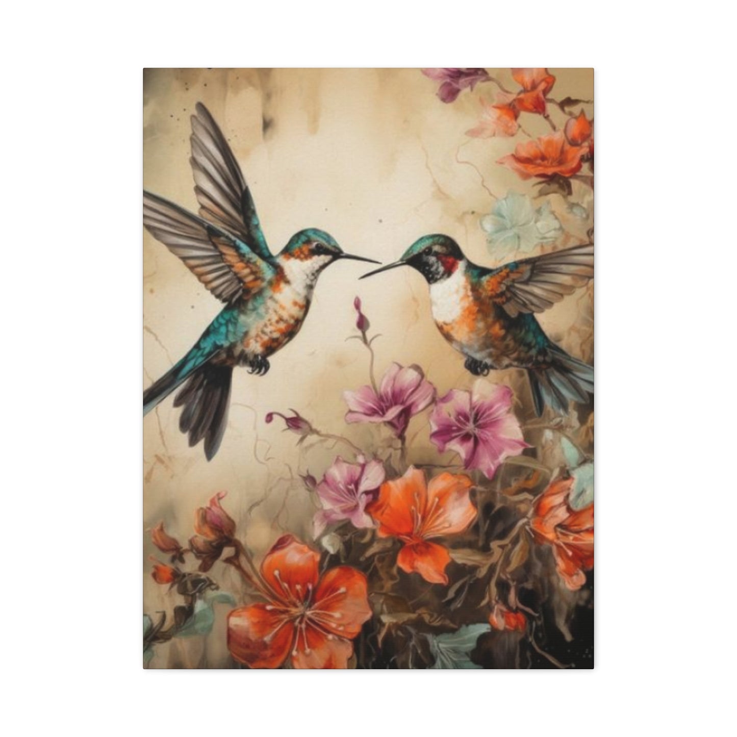 Humming Bird Couple Painting Wall Art & Canvas Prints