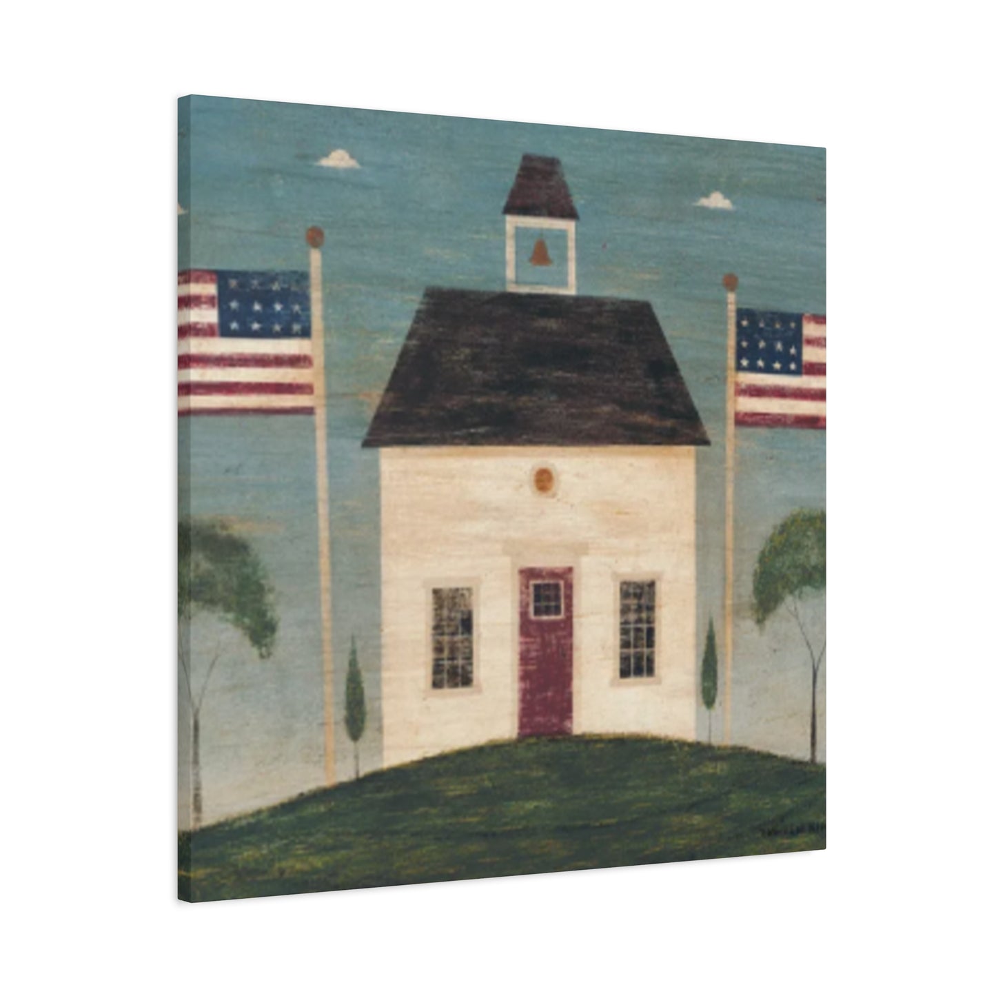 House with Two USA Flags Wall Art & Canvas Prints