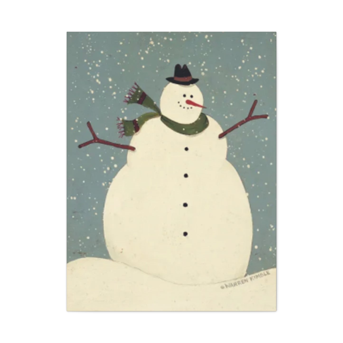 Snowman On Snow Kimble Warren Wall Art & Canvas Prints