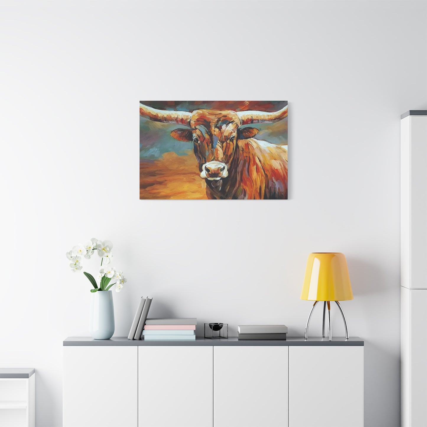 Hairy Bull Long Horns Drawing Wall Art & Canvas Prints