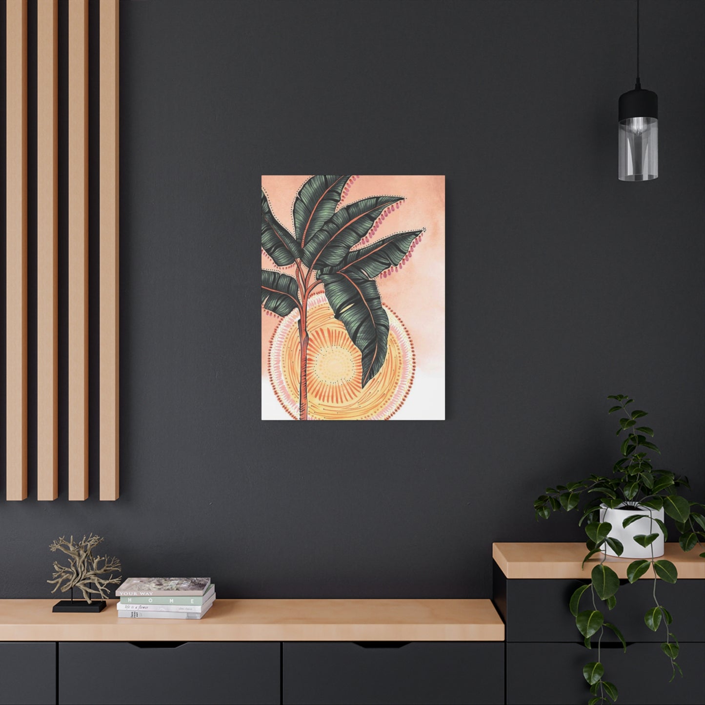 Sunset & Palm Tree Drawing Wall Art & Canvas Prints