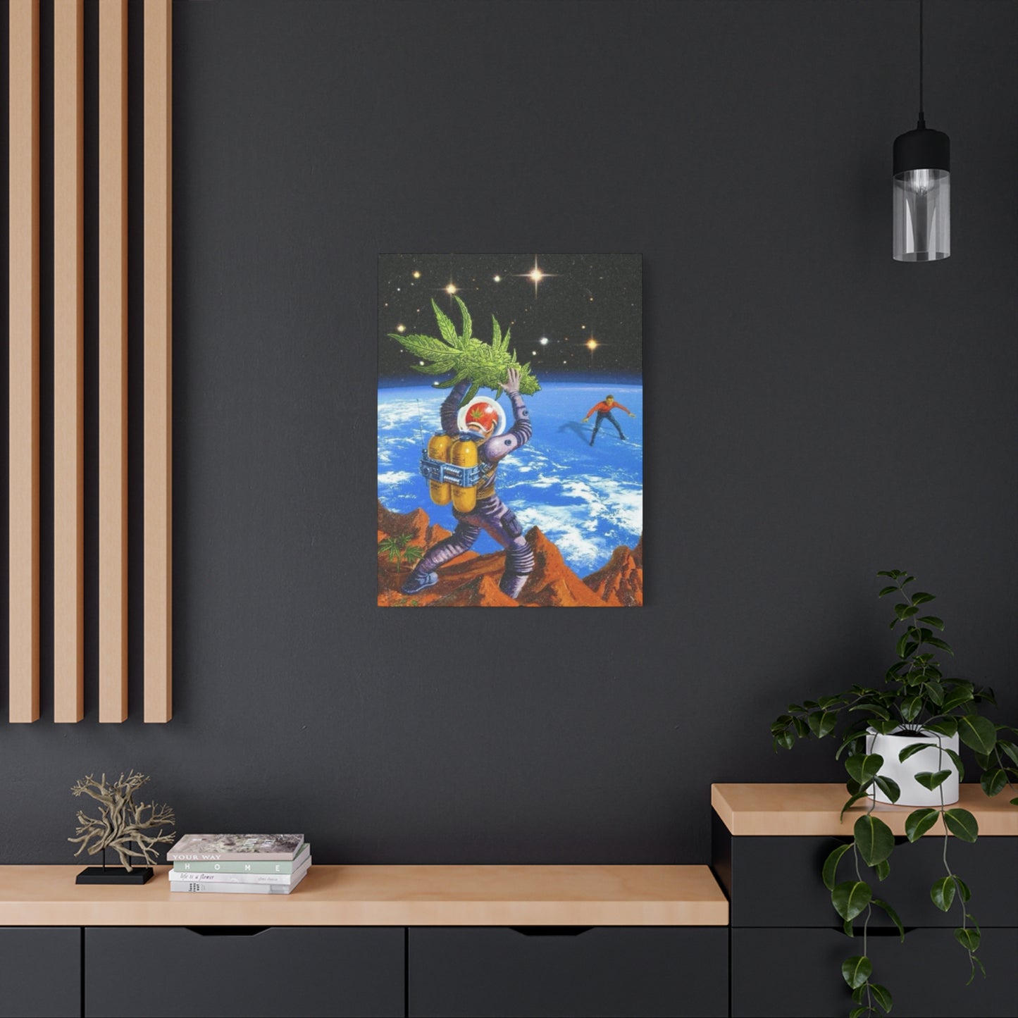 Astronaut Throwing Cactus Marijuana Wall Art & Canvas Prints