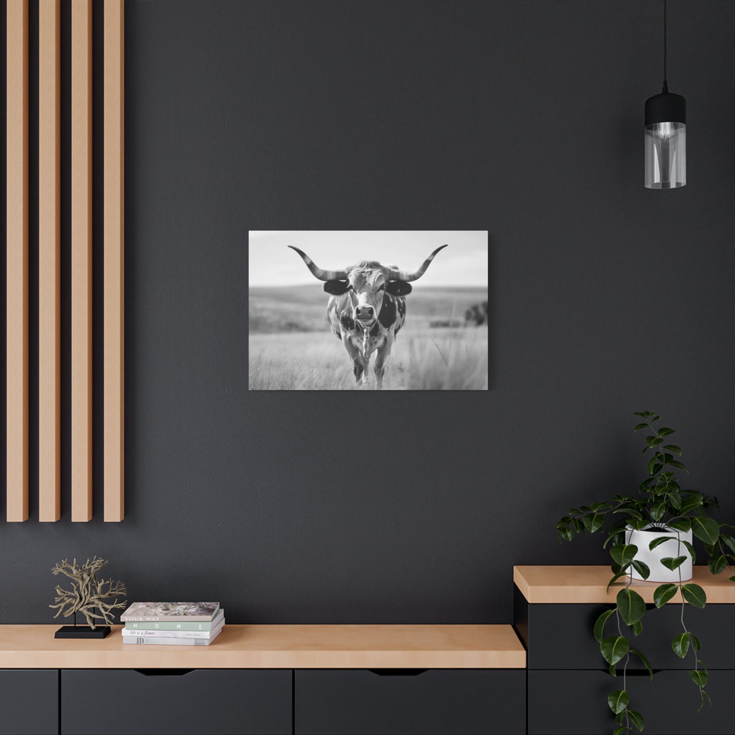 Monochrome Curvy Long Horn Wall Art & Canvas Prints