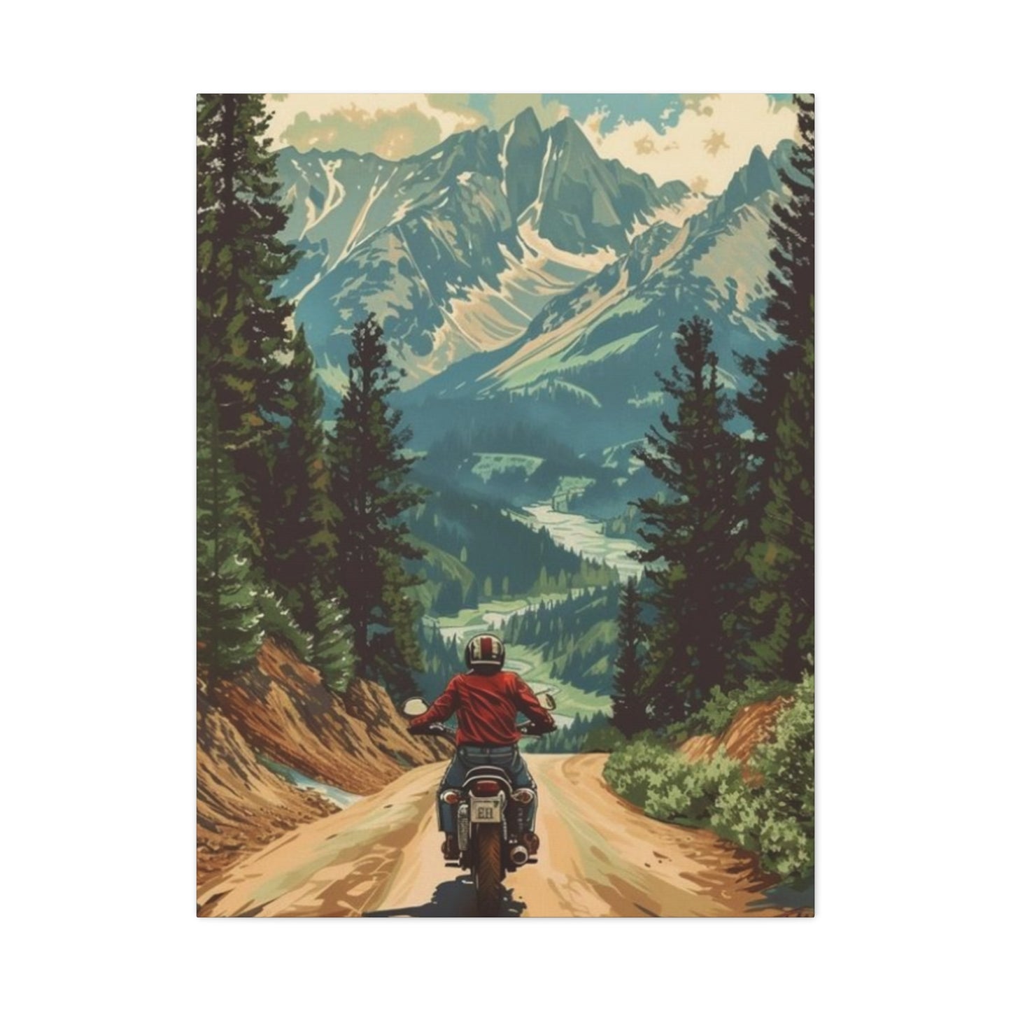 Bike Riding In Mountains Motorcycle Wall Art & Canvas Prints