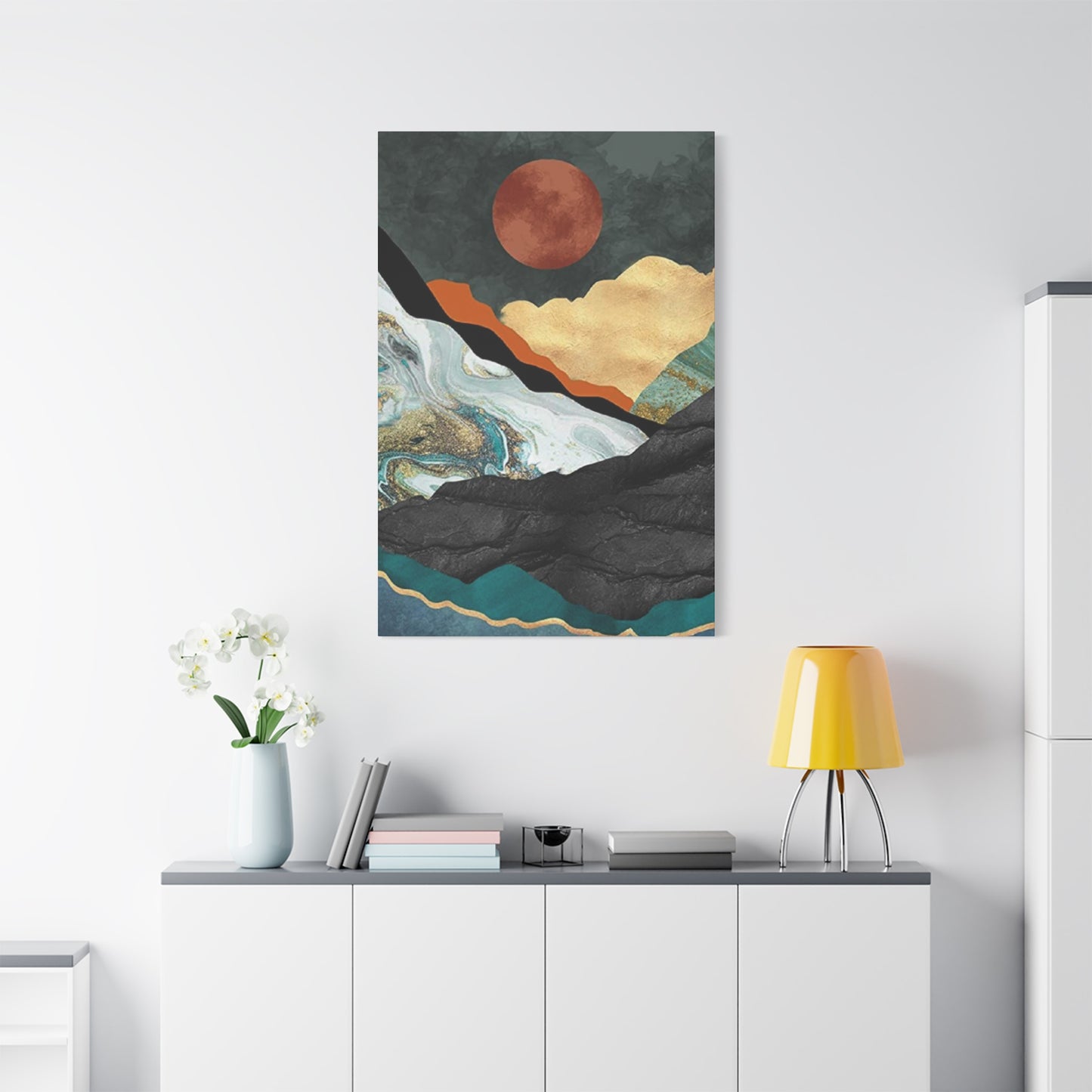 Full Moon In Mountains Modernism Wall Art & Canvas Prints