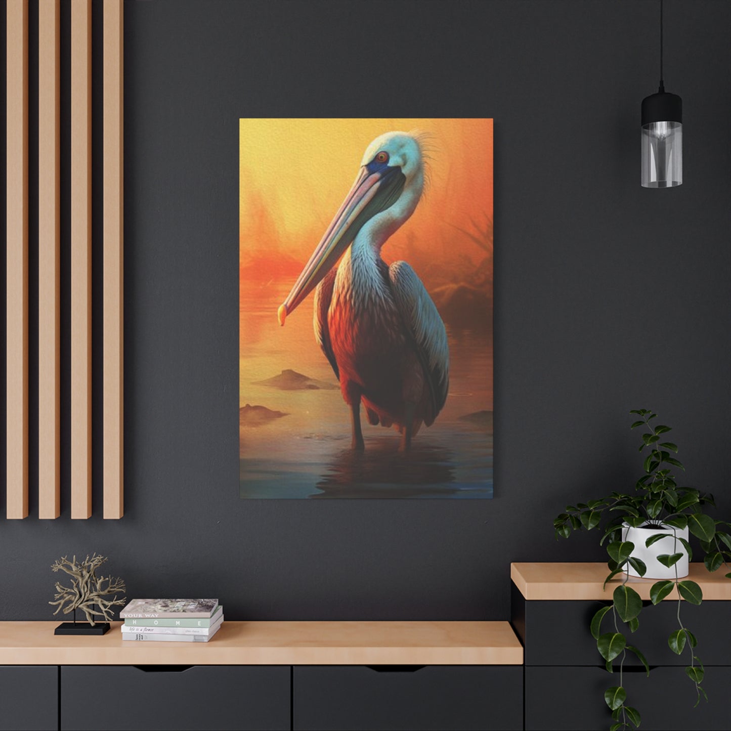 Pelican In Pond Wall Art & Canvas Prints