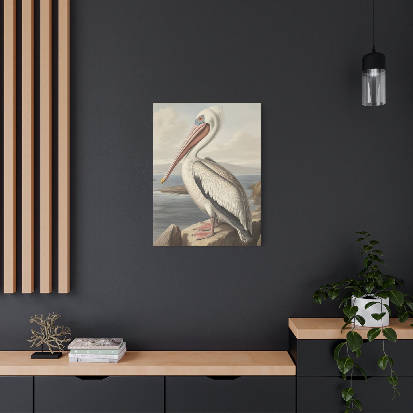 Long Beak Pelican Sitting On Cliff Wall Art & Canvas Prints