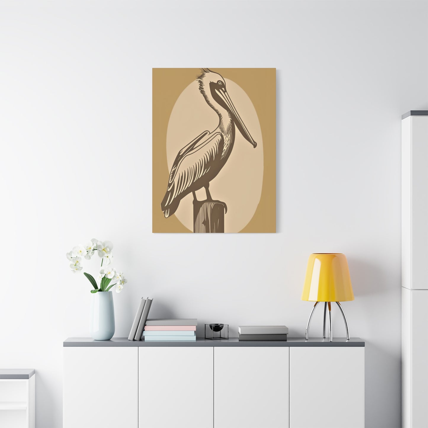 Long Beak Pelican Brown Painting Wall Art & Canvas Prints