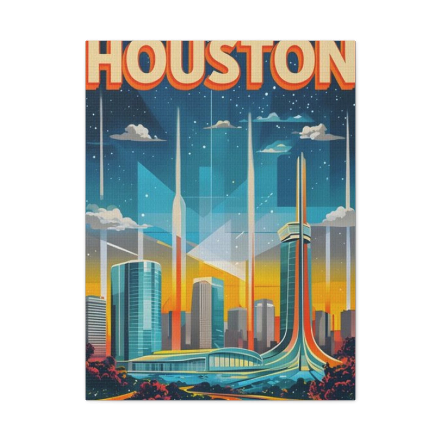 Sci-fi Houston Skyline Painting Wall Art & Canvas Prints