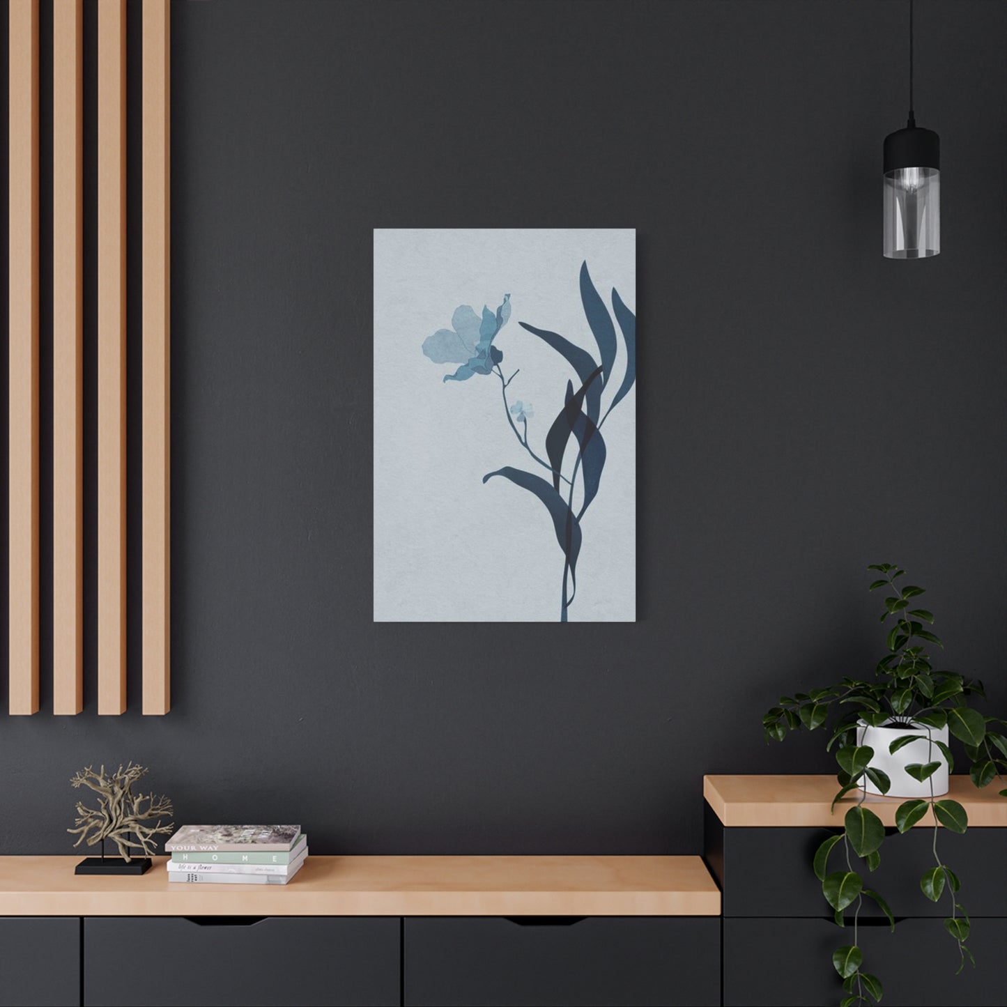 Blue Flower with Leaf Entryway Wall Art & Canvas Prints