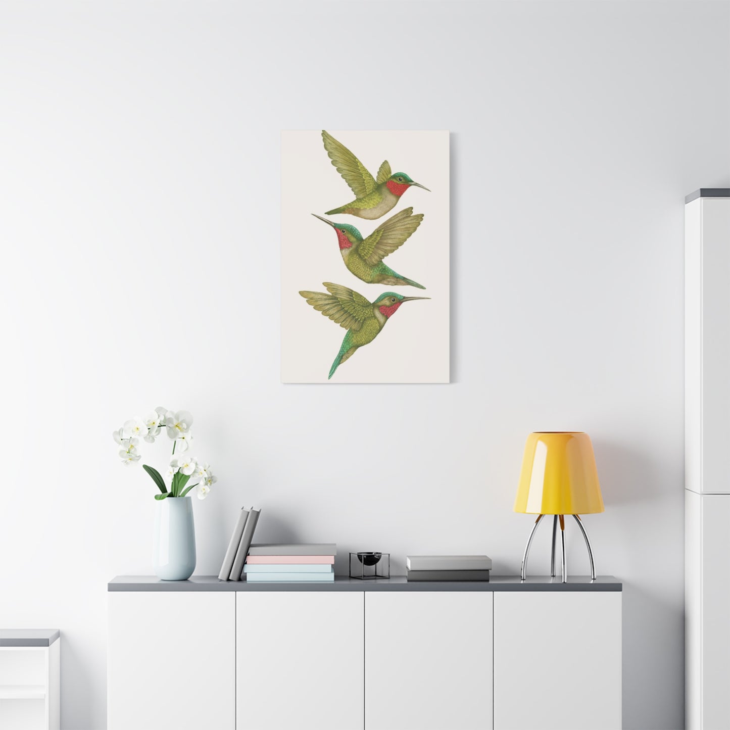 Three Green Humming Bird Painting Wall Art & Canvas Prints