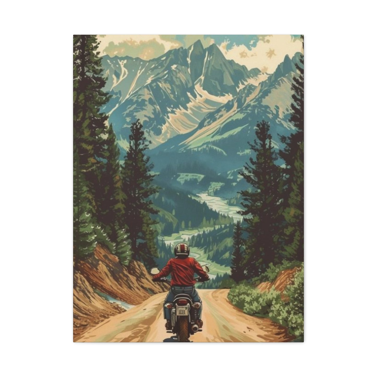 Bike Riding In Mountains Motorcycle Wall Art & Canvas Prints