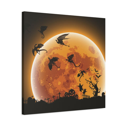 Full Moon Dragon Halloween Wall Art & Canvas Prints