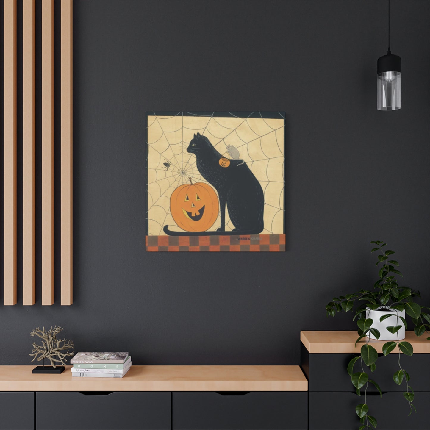 Black Cat On The Spider Web Kimble Warren Wall Art & Canvas Prints