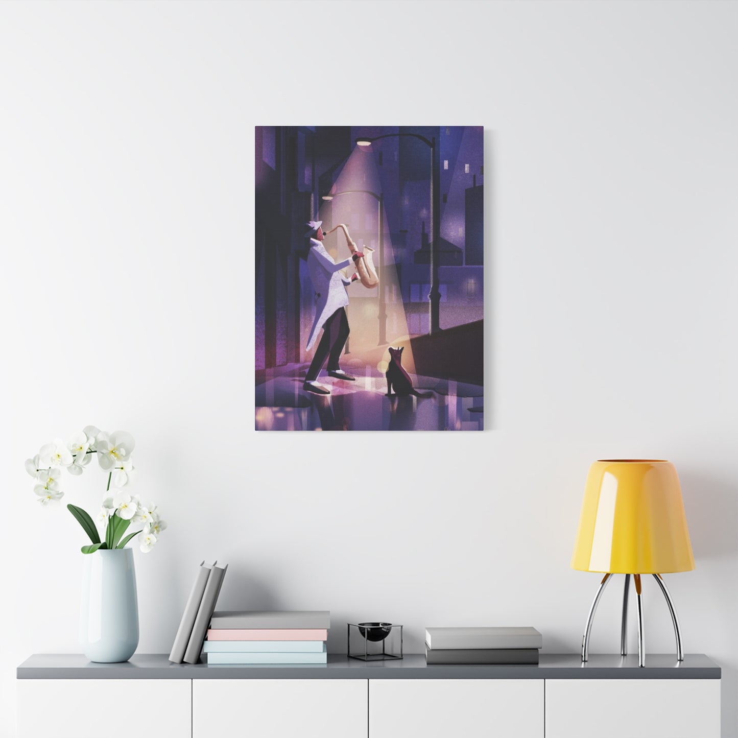 Saxophone Artist with Cat Wall Art & Canvas Prints