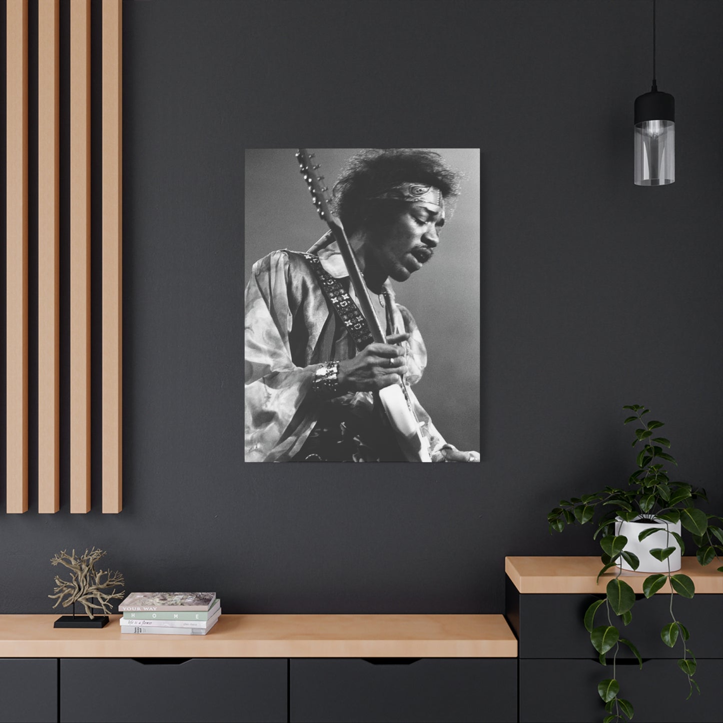 Greyscale Jimi Hendrix Playing Guitar Wall Art & Canvas Prints