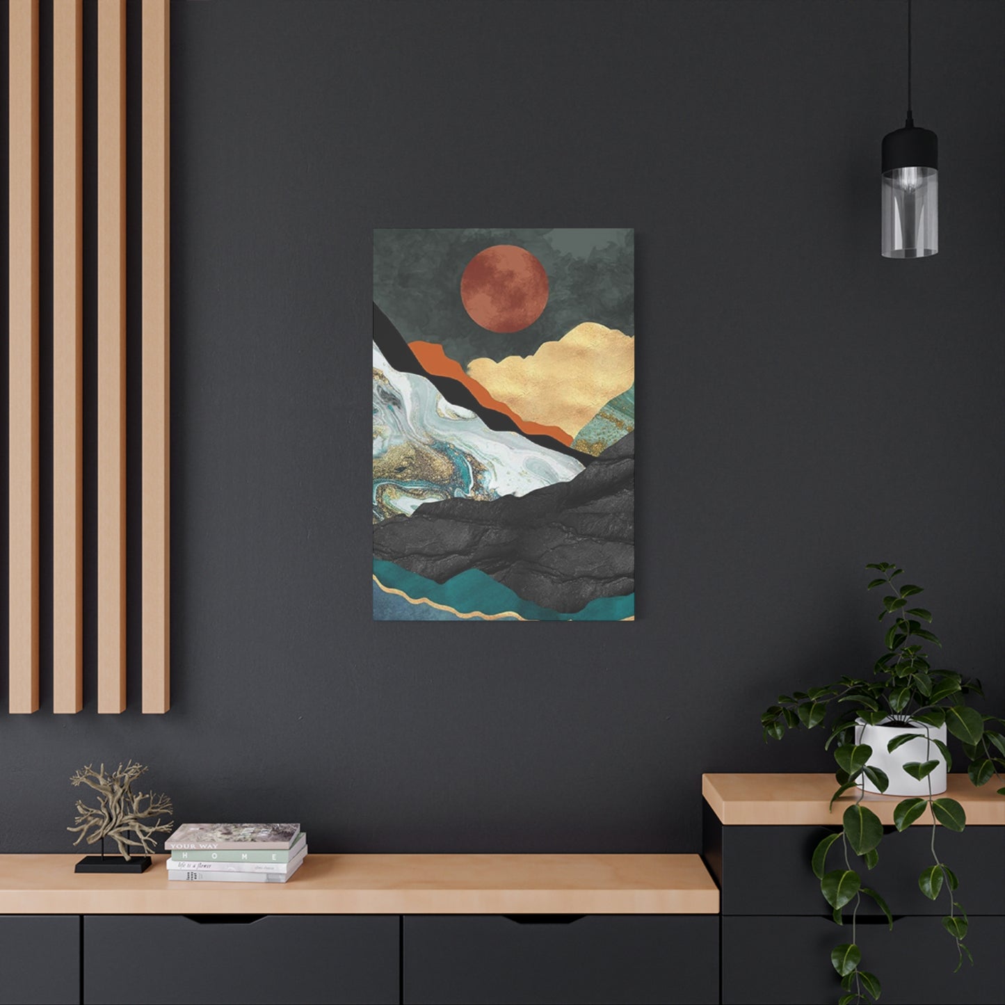 Full Moon In Mountains Modernism Wall Art & Canvas Prints