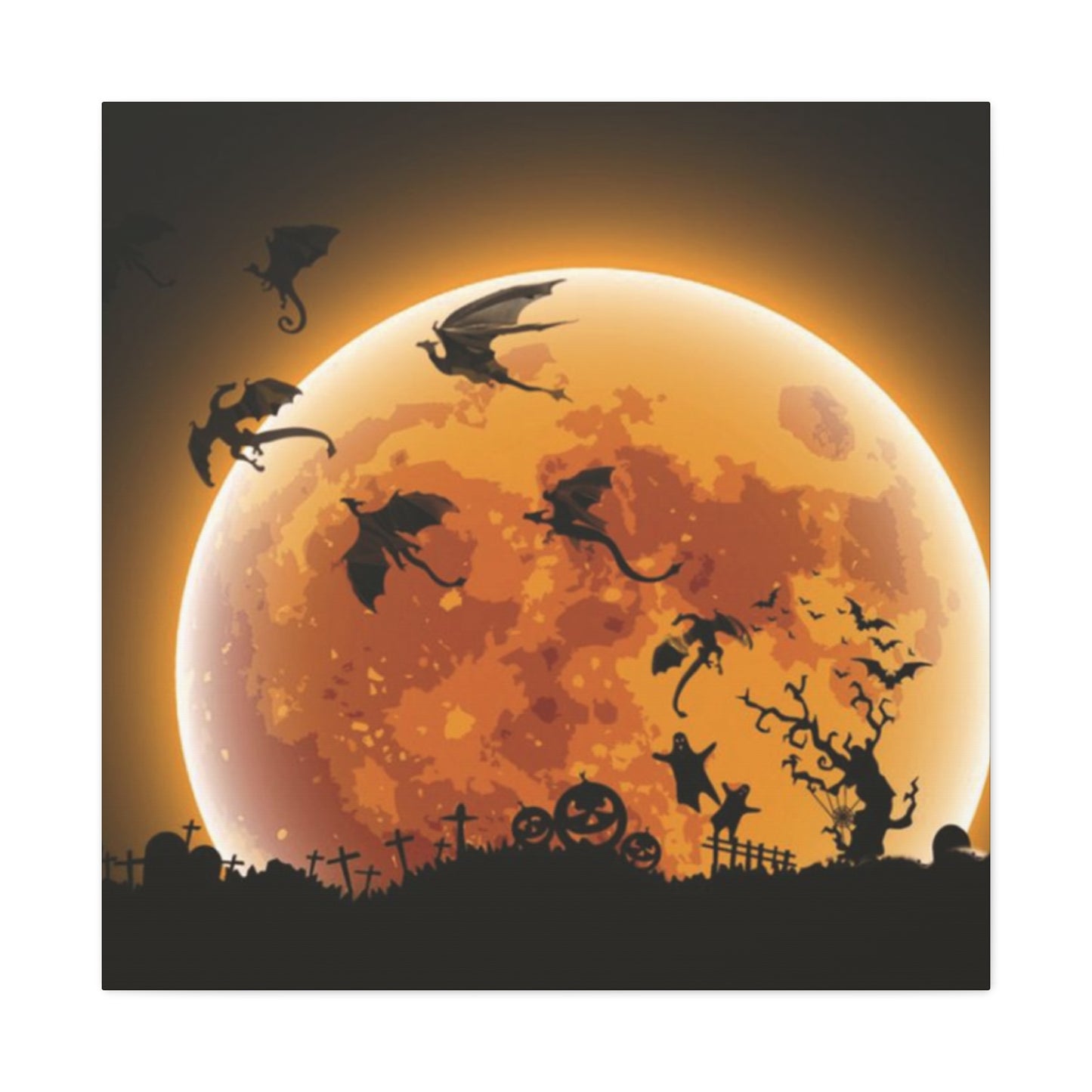 Full Moon Dragon Halloween Wall Art & Canvas Prints